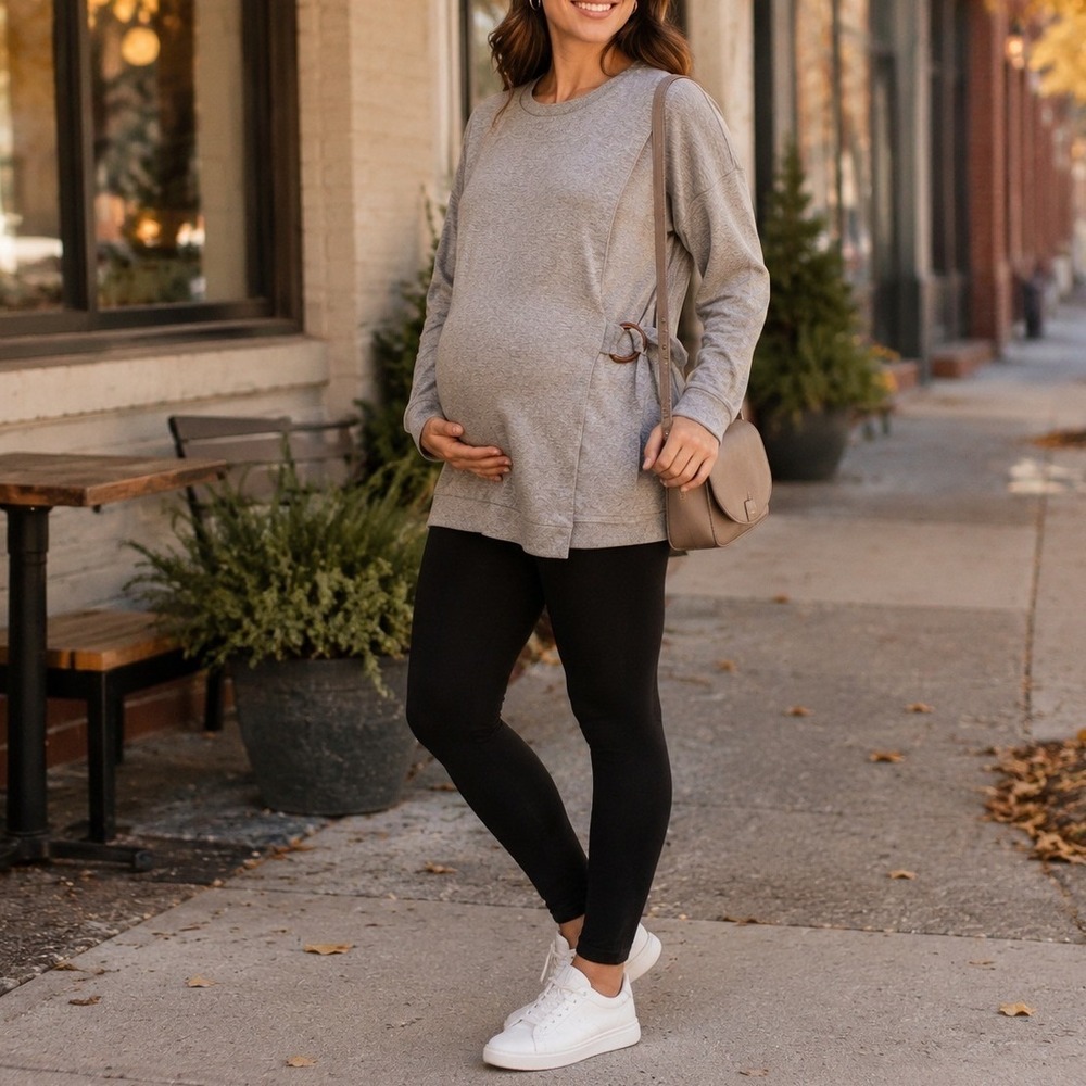 Seraphine Maternity Gray Metallic Shimmer Side Tie Tunic Top XS Portugal Cotton